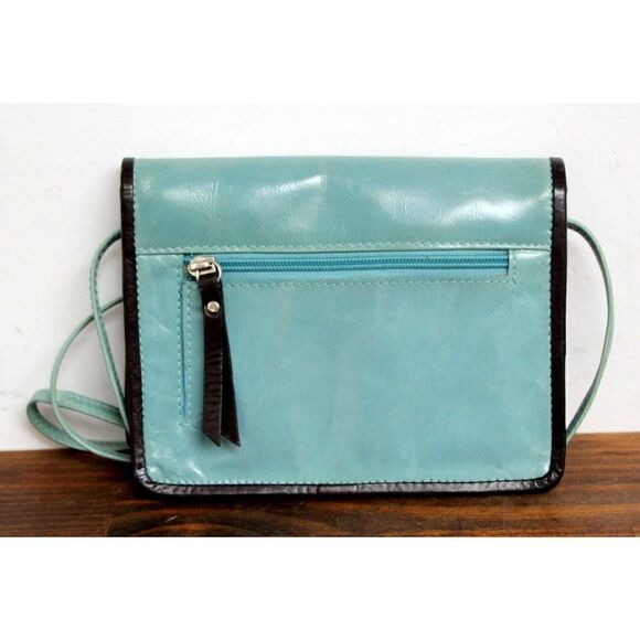 HANDMADE SMOOTH PALE BLUE BROWN TRIM REAL LEATHER X-BODY MESSENGER SHOULDER BAG - Picture 3 of 10